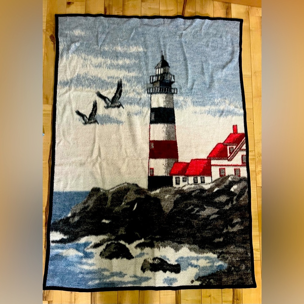 Vintage Biederlack lighthouse reversible acrylic blanket